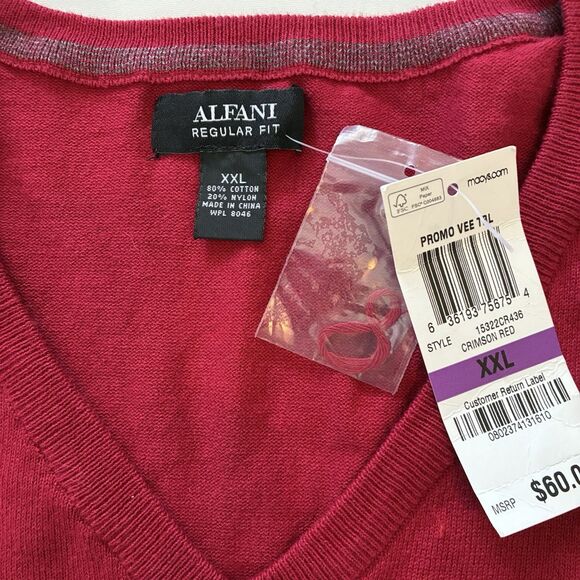 New Alfani V Neck Sweater Holiday Red Christmas Long Sleeve Men’s XXL Grandpa - Picture 5 of 7